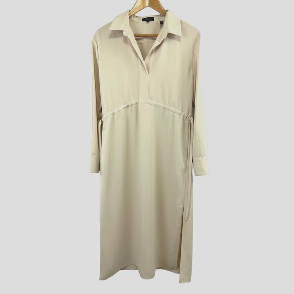 Theory Drawstring Shirt Dress 2 Matte Twill "Wheat" Lagenlook Minimal MSRP $275 - Picture 4 of 9